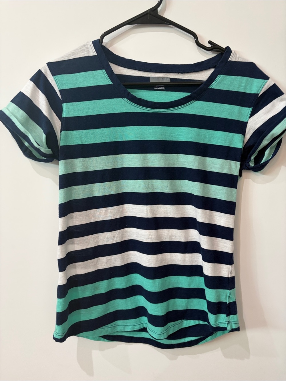 Striped Kids Tee in Navy, Mint & White